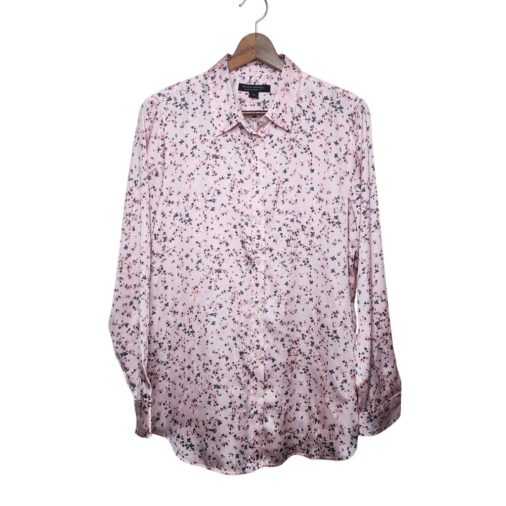 Banana Republic Pink Floral Satin Dillon Classic Button Shirt Size Medium
